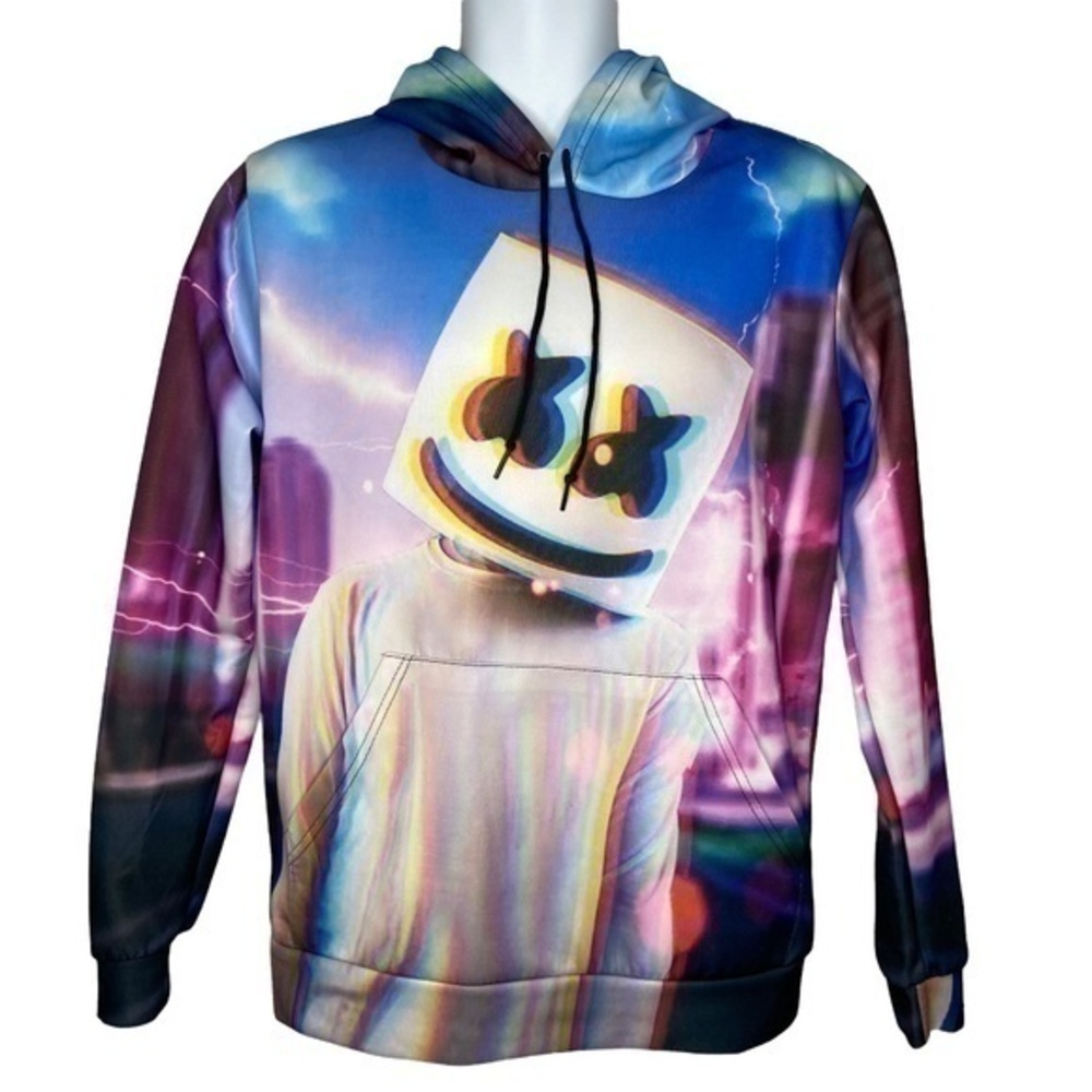 Marshmello Multicolor Graphic Hoodie Mens Small All Over Print EDM Rave Wear